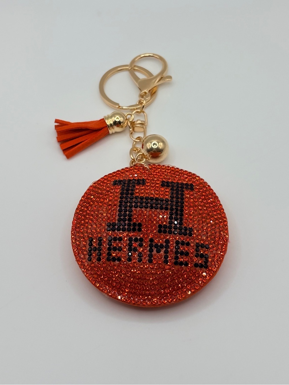 Sparkling Orange Crystal 'H' Initial Keychain with Tassel